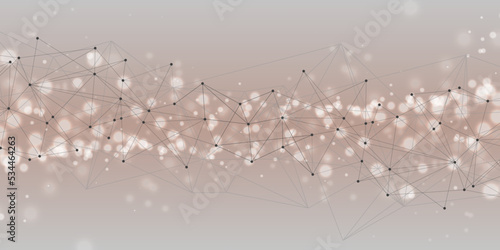 Geometric abstract background. Connected lines and dots, triangles on a gray-pink background. Molecular structure and connection. Science, medicine, technology concept. Vector illustration.