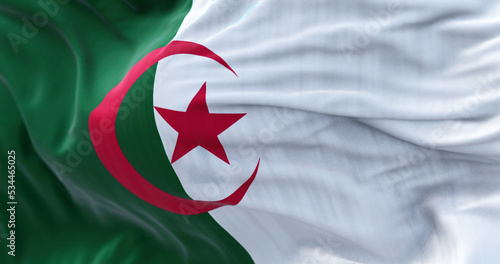 Close-up view of the Algeria national flag waving in the wind