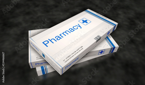 Pharmacy and painkiller tablets pack 3d illustration