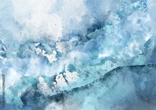 Blue ocean abstract watercolor texture background. Painted Water blue sea wave watercolor background
