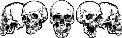 Human Skulls wall panel art tattoo ink black and white
