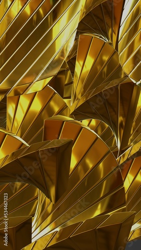 3d abstract background in gold color with stripes pattern in curved style. 3d rendering. 3d illustration