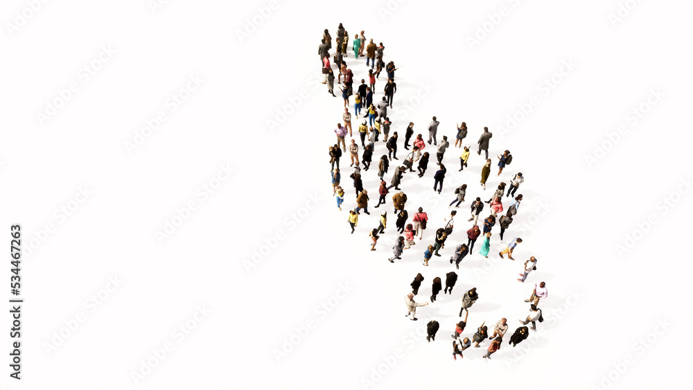 Concept or conceptual large community of people forming the image of a musical note on white background. A 3d illustration metaphor for music, concert, accoustic, orchestra, education and culture Concept or conceptual large community of people forming the image of a musical note on white background. A 3d illustration metaphor for music, concert, accoustic, orchestra, education and culture