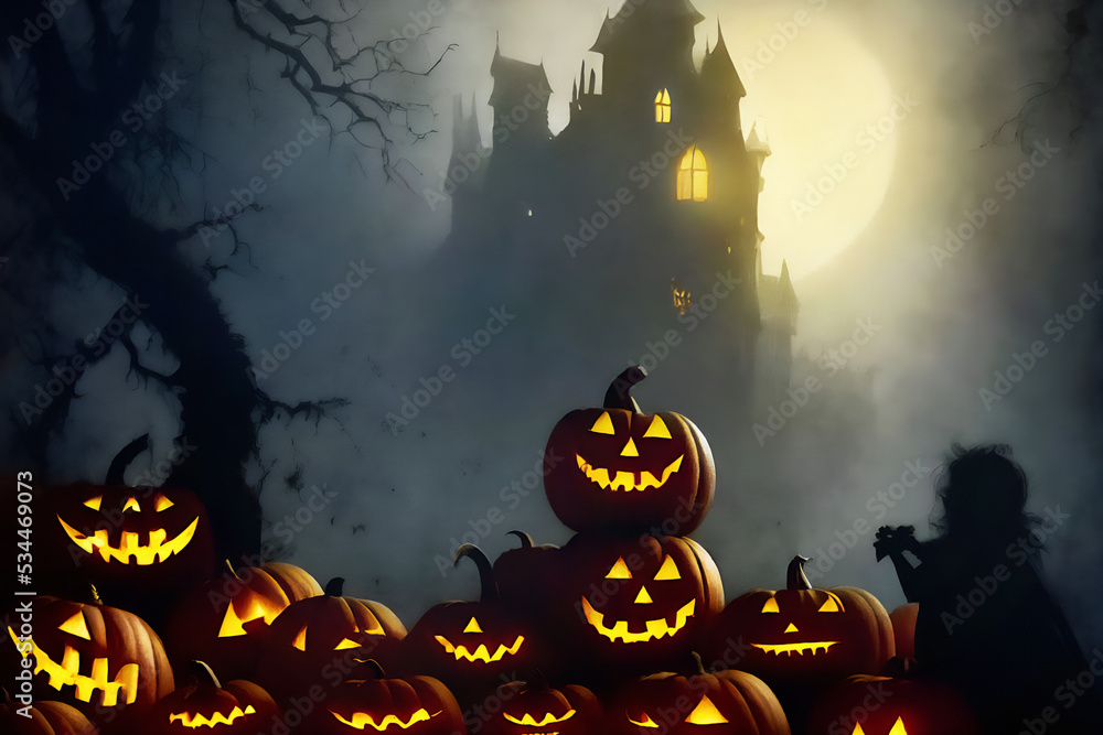 Artistic painting of Gloomy background for spooky Halloween scene ...