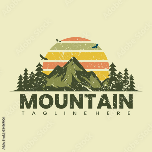 Vector illustration of the mountain, outdoor adventure. Simple logo design