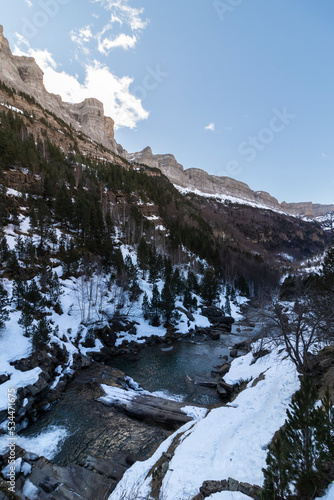 river in ordesa national park in the spanish pyrenees in winter