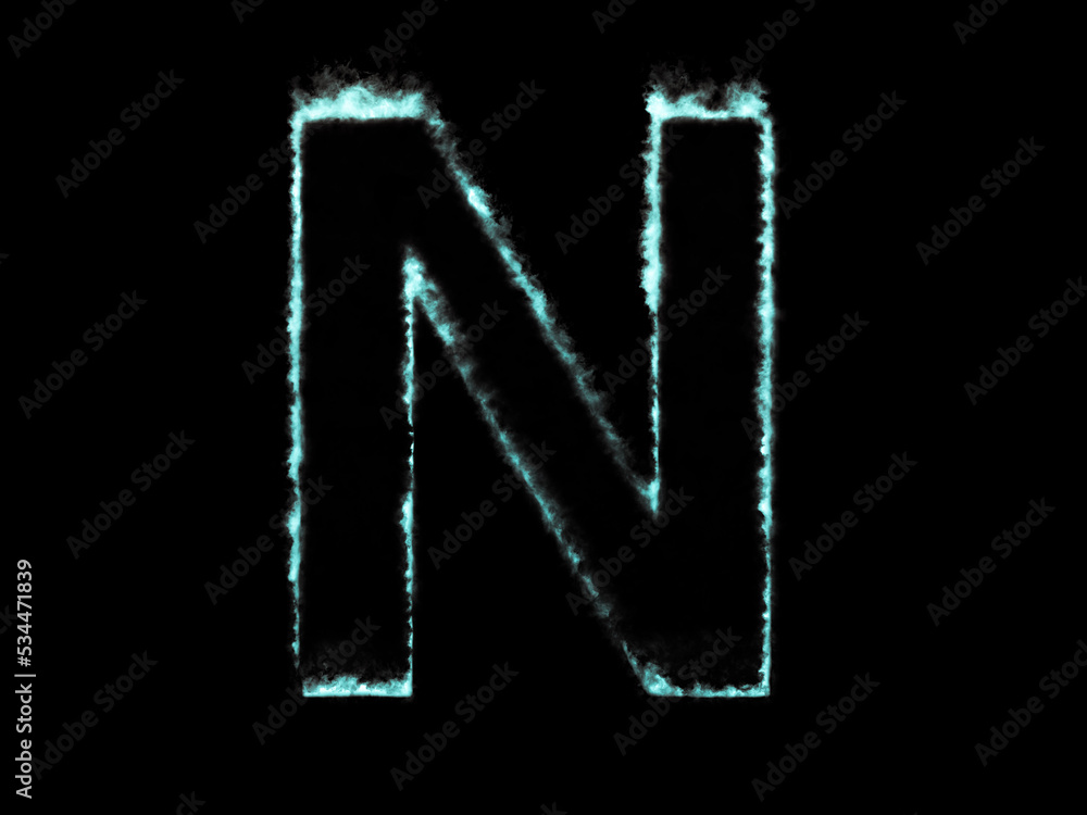 Neon flame letter N. Font outline ocean blue fire. Neon flame letter N. Font outline ocean blue fire.
