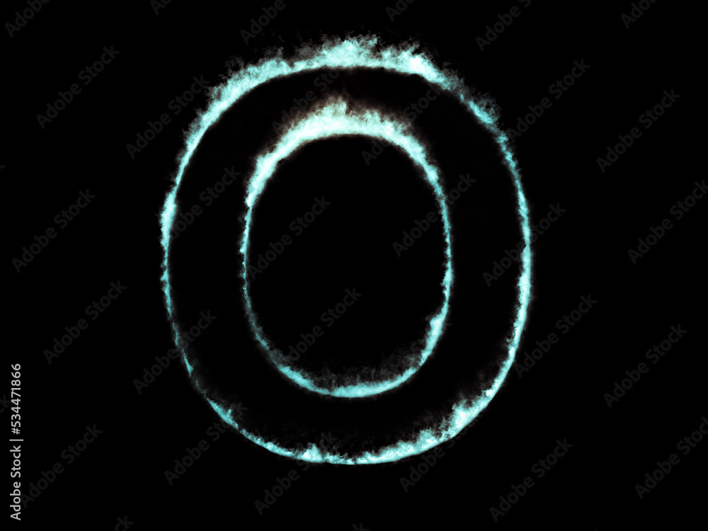 Neon flame letter O. Font outline ocean blue fire. Neon flame letter O. Font outline ocean blue fire.