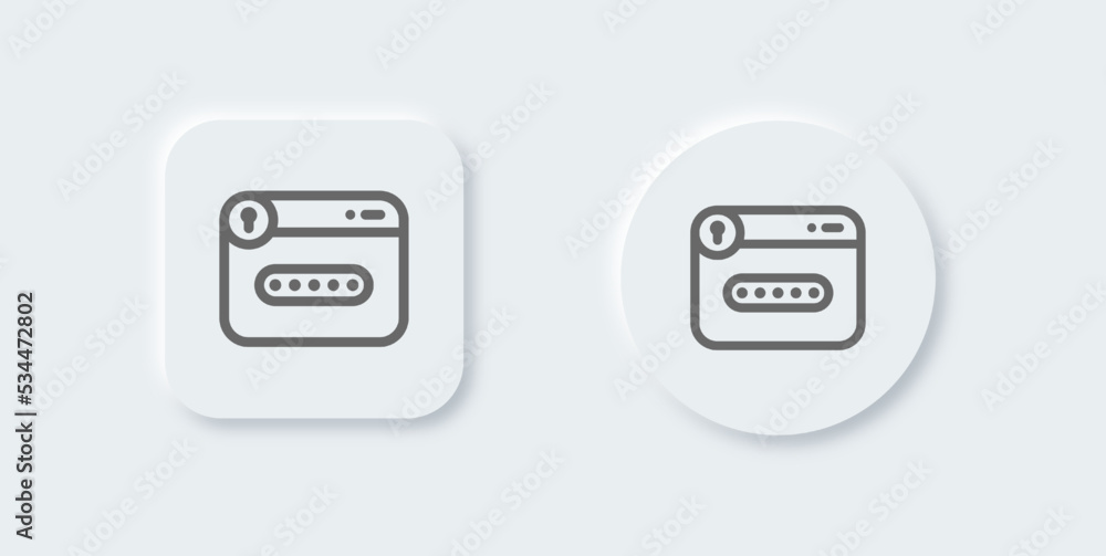 Password line icon in neomorphic design style. Web protection signs vector illustration. Password line icon in neomorphic design style. Web protection signs vector illustration.