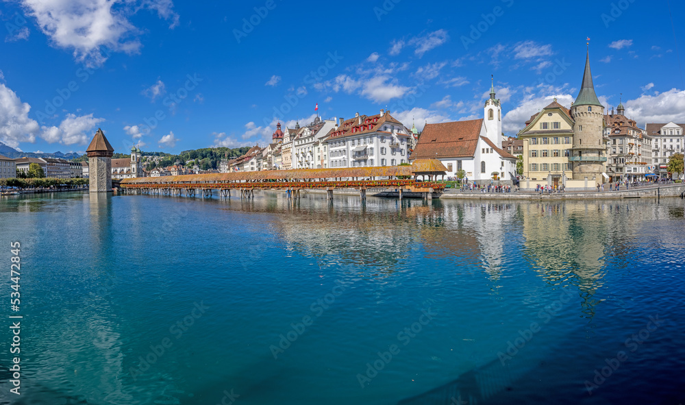 Fototapeta premium View over the inner city area and the river Reuss in Lucerne