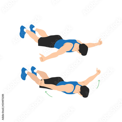 Man doing Floor t raises exercise. Flat vector illustration isolated on white background