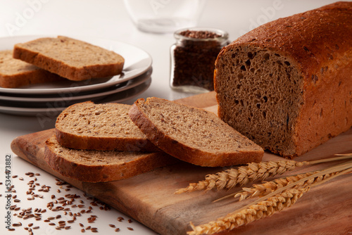 Whole wheat rye bread with flax seeds
