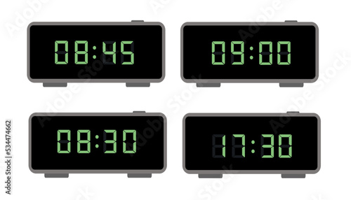 A set of digital clocks. Electronic numbers. Vector illustration.