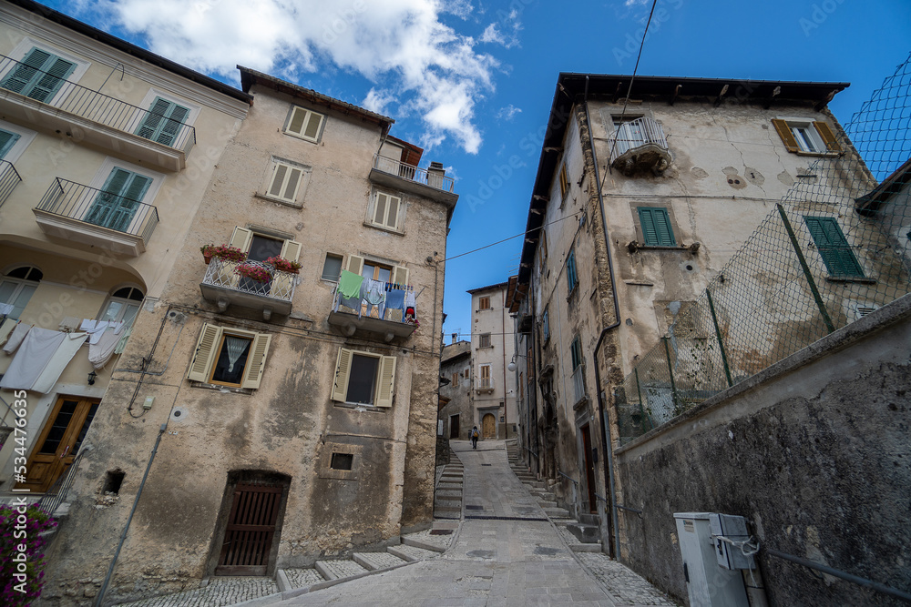 Walk in old streets of Scanno town in Italy