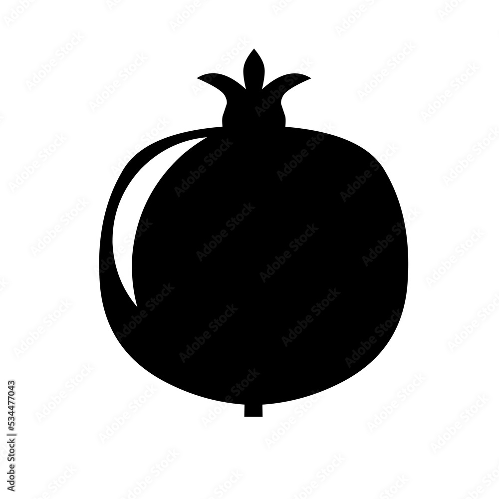 Pomegranate fruit silhouette icon isolated on a white background. Easy to edit icon for fruit poster. Vector illustration Pomegranate fruit silhouette icon isolated on a white background. Easy to edit icon for fruit poster. Vector illustration