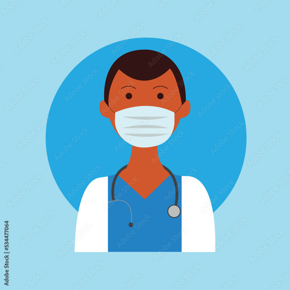 Male doctor wearing mask preventing covid vector icon avatar Male doctor wearing mask preventing covid vector icon avatar