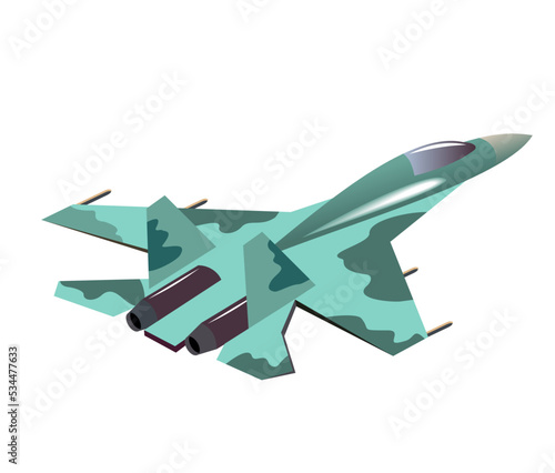 Pursuit plane, fighter isolated. Flying plane 3d illustration.  Air force. Military aviation. Vector.