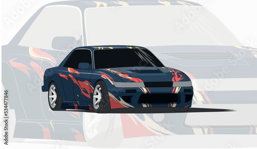 Japan drift car. Realistic vector illustration for sticker, badge or poster