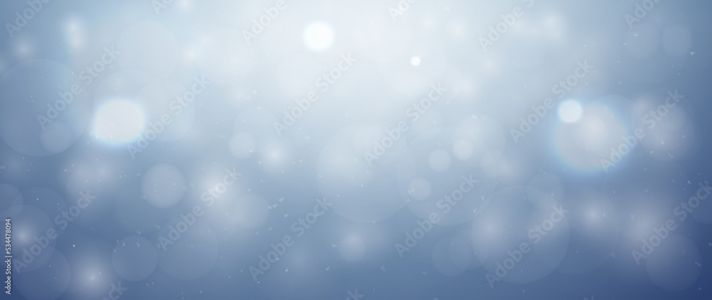 Merry Christmas background. Shiny blue sky background blurred with white crystal snowflakes and beautiful light bokeh. Christmas vector background Merry Christmas background. Shiny blue sky background blurred with white crystal snowflakes and beautiful light bokeh. Christmas vector background