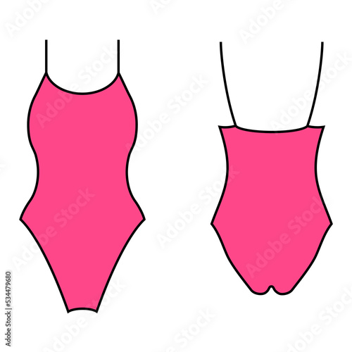 Gymnastic bodysuit front and back view vector illustration.