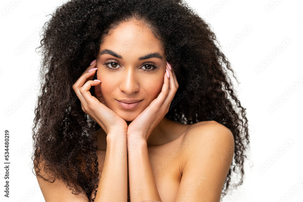 Portrait Of Beautiful Multiracial Woman With Pretty Face And Naked Shoulders Beauty Fashion