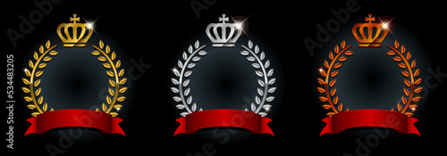 Wreath frame vector illustration set (gold, silver, bronze)