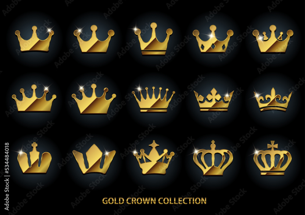 Golden metalic crown icon illustration set Golden metalic crown icon illustration set