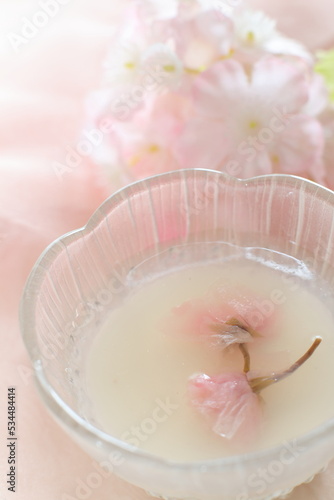 Japanese spring dessert, homemade edible cherry blossom jelly 