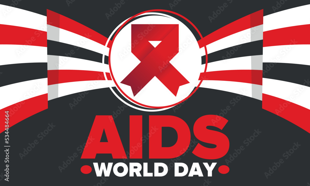 Obraz premium World Aids Day. Red ribbon symbol. Awareness and prevention hiv. Medical healthcare concept. Human support and protection. Celebrated annual in December 1. Poster, banner and background. Vector