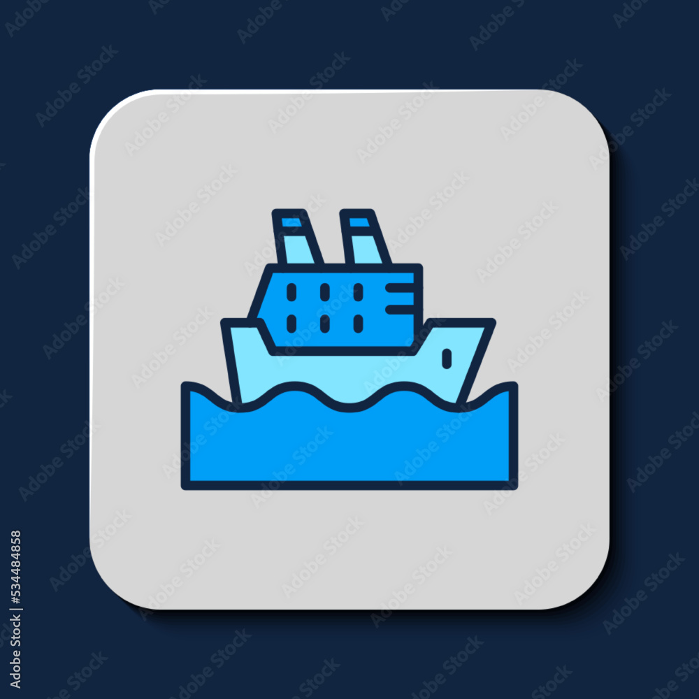 Filled outline Cruise ship in ocean icon isolated on blue background. Cruising the world. Vector Filled outline Cruise ship in ocean icon isolated on blue background. Cruising the world. Vector