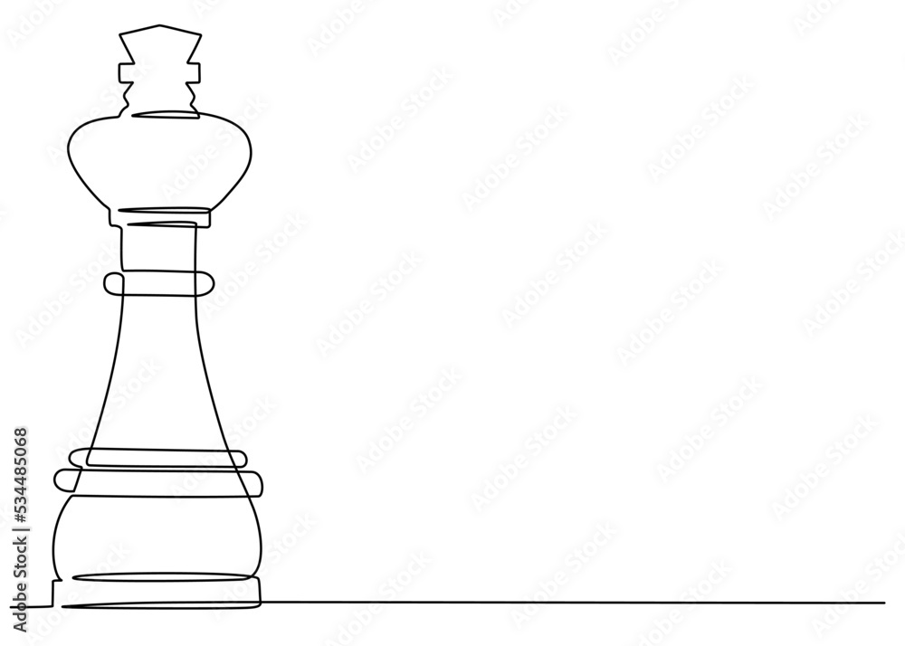 Continuous one line drawing of chess piece king. Vector illustration