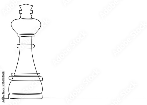 Continuous one line drawing of chess piece king. Vector illustration