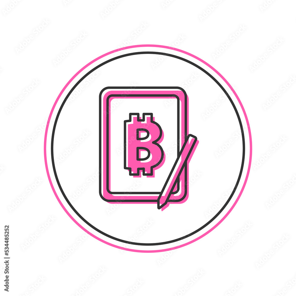 Filled outline Mining bitcoin from graphic tablet icon isolated on white background. Cryptocurrency mining, blockchain technology service. Vector Filled outline Mining bitcoin from graphic tablet icon isolated on white background. Cryptocurrency mining, blockchain technology service. Vector