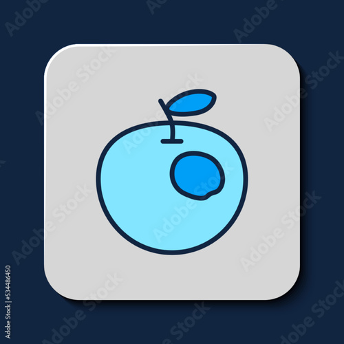 Filled outline Genetically modified apple icon isolated on blue background. GMO fruit. Vector