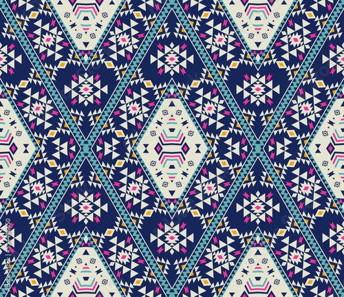 Colorful aztec pattern. Navajo pattern. Vector ethnic colorful patchwork aztec navajo diamond shape seamless pattern background. Use for fabric, interior decoration elements, upholstery, wrapping.