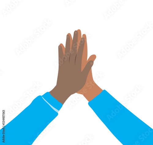 Sign of high five with friends concept. Hands connecting.