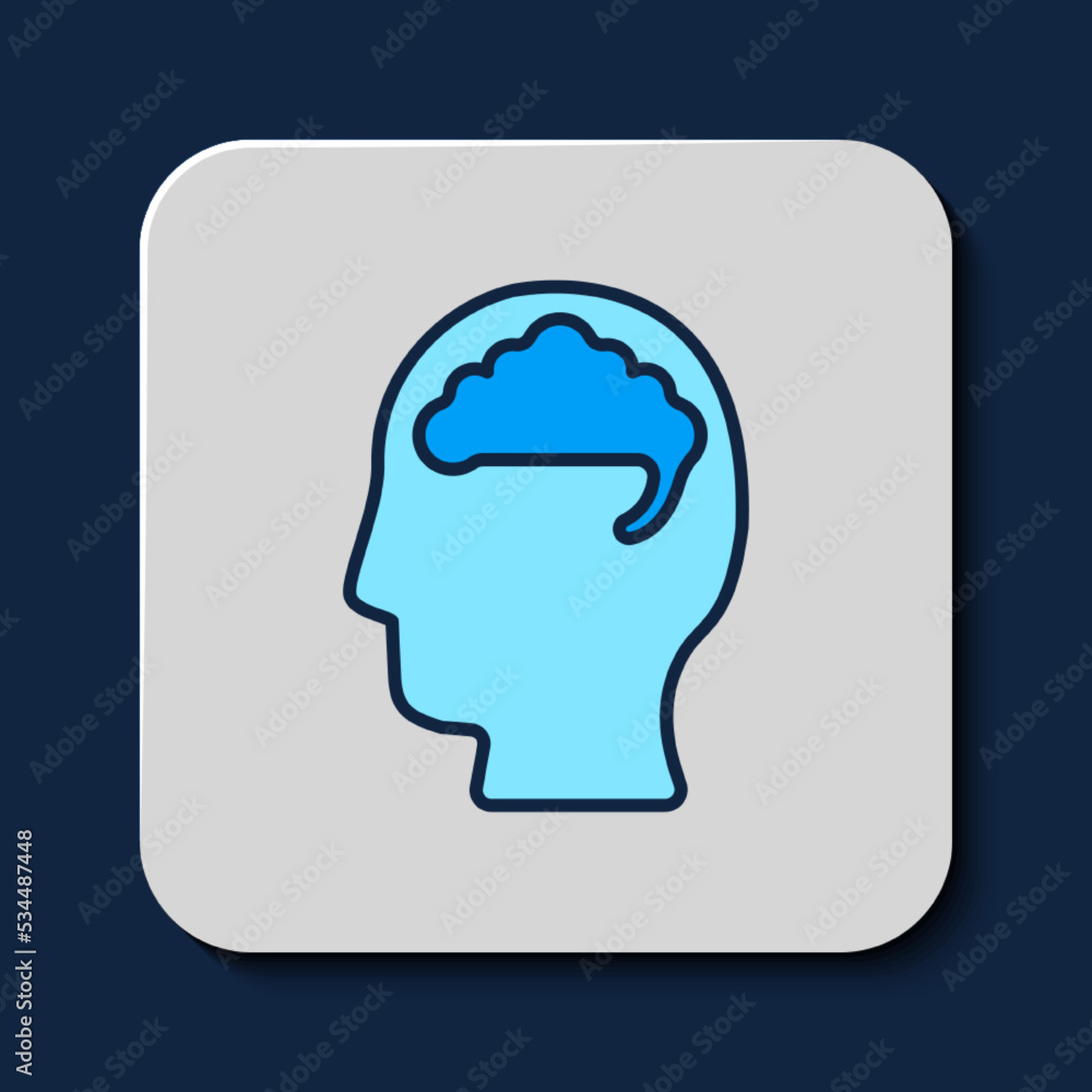 Filled outline Human brain icon isolated on blue background. Vector