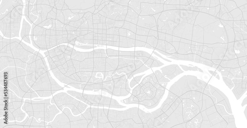 White and light grey Guangzhou city area vector background map, roads and water illustration. Widescreen proportion, digital flat design.