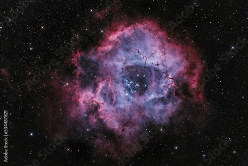 Fotografie, Obraz Beautiful shot of the colored rosette nebula in a starry galaxy sky