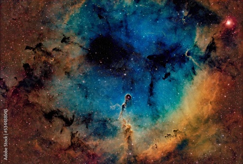 Beautiful colorful elephant trunk nebula in a starry galaxy sky