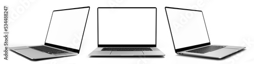 Laptop mock up with transparent screen isolated photo