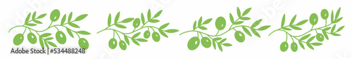 Vector, horizontal pattern with olive tree branches drawn by hand