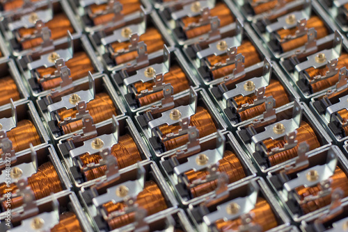Foto Close up on industrial coils made of copper.