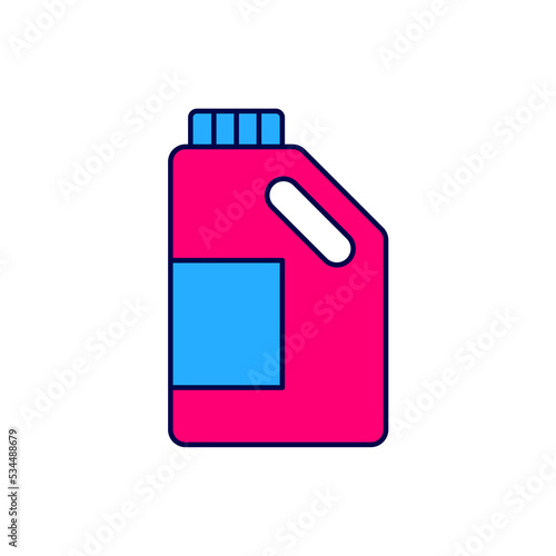 Filled outline Plastic bottle for laundry detergent, bleach, dishwashing liquid or another cleaning agent icon isolated on white background. Vector