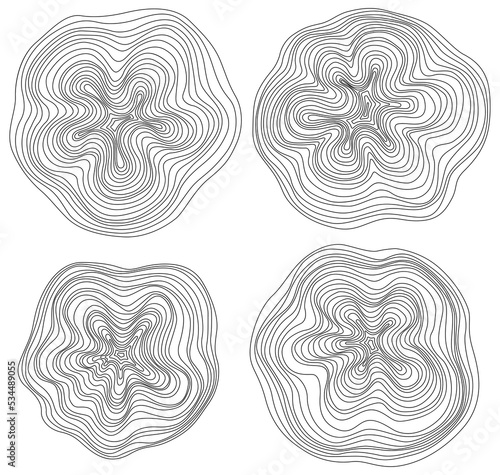 Fototapeta Naklejka Na Ścianę i Meble -  Abstract tree rings. Png topographic map concept. Seamless background. Thin black lines on white