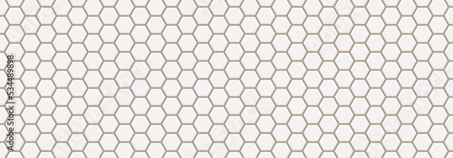 Embossed light grey hexagon on brown background. Abstract honeycomb. Abstract tortoiseshell. Abstract concrete hexagonal paver block. Abstract pattern cement floor