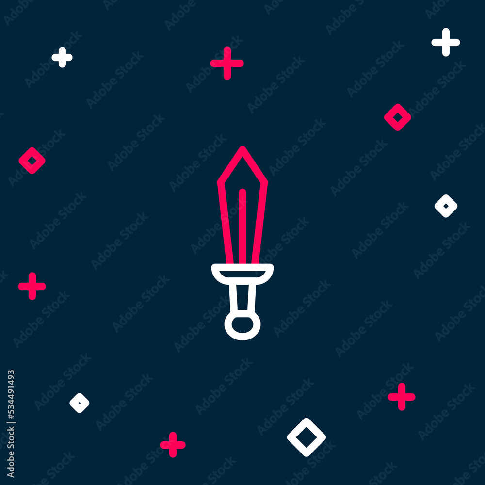 Line Sword toy icon isolated on blue background. Colorful outline concept. Vector