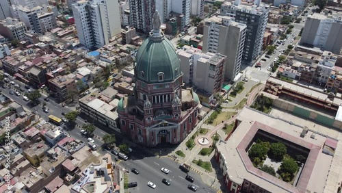 Drone 4k video of a church in Lima, Peru. In the district of 