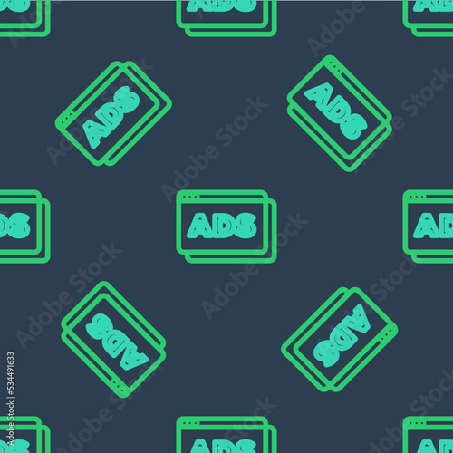 Line Advertising icon isolated seamless pattern on blue background. Concept of marketing and promotion process. Responsive ads. Social media advertising. Vector