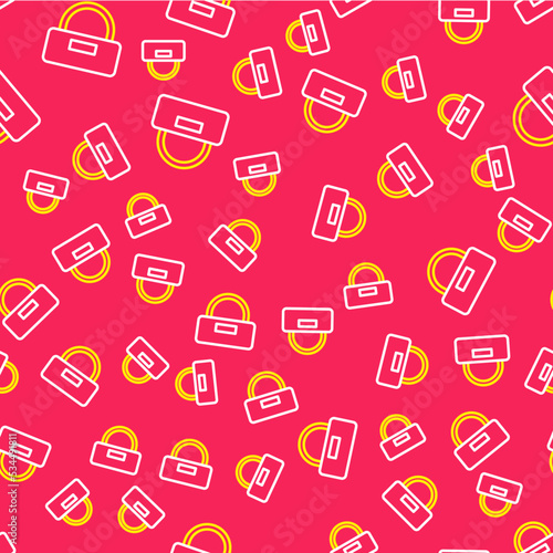 Line Bellboy hat icon isolated seamless pattern on red background. Hotel resort service symbol. Vector